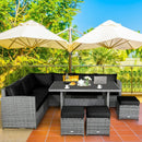 7 Pieces Patio Rattan Dining Furniture Sectional Sofa Set with Wicker Ottoman by LJGDeals