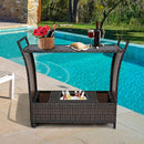 Patio Rattan Bar Serving Cart with Glass Top and Handle by LJGDeals