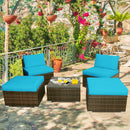 5 Pieces Patio Rattan Furniture Set with Cushioned Armless Sofa by LJGDeals