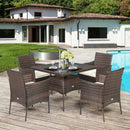 5 Pieces Patio Rattan Dining Furniture Set with Arm Chair and Wooden Table Top by LJGDeals