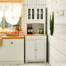 Kitchen Pantry Cabinet with Wood Top and Hutch-White by LJGDeals