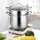 2-Tier Steamer Pot Saucepot Stainless Steel with Tempered Glass Lid by LJGDeals