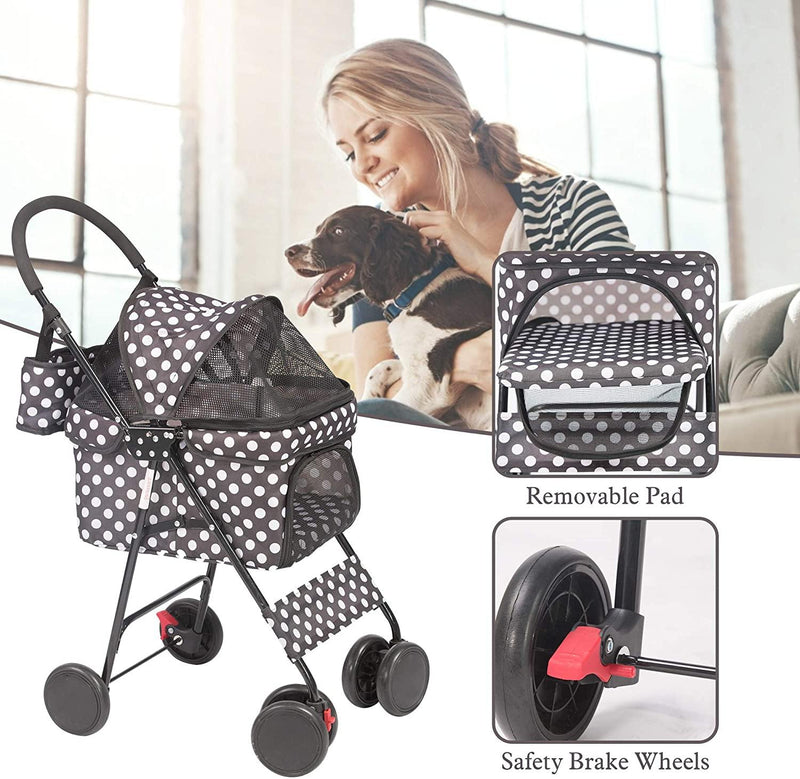 Folding Pet Stroller Kitten Puppy Travel Carriages for Small Cats and Dogs, Capacity 33lbs