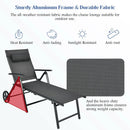 Patio Lounge Chair with Wheels Neck Pillow Aluminum Frame Adjustable-Gray by LJGDeals