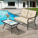 2 Pieces Patio Outdoor Cushioned Sofa Bench with Coffee Table-Beige by LJGDeals