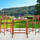 3 Pieces Acacia Wood Patio Bar Set with Sunflower Patterned Backrest by LJGDeals
