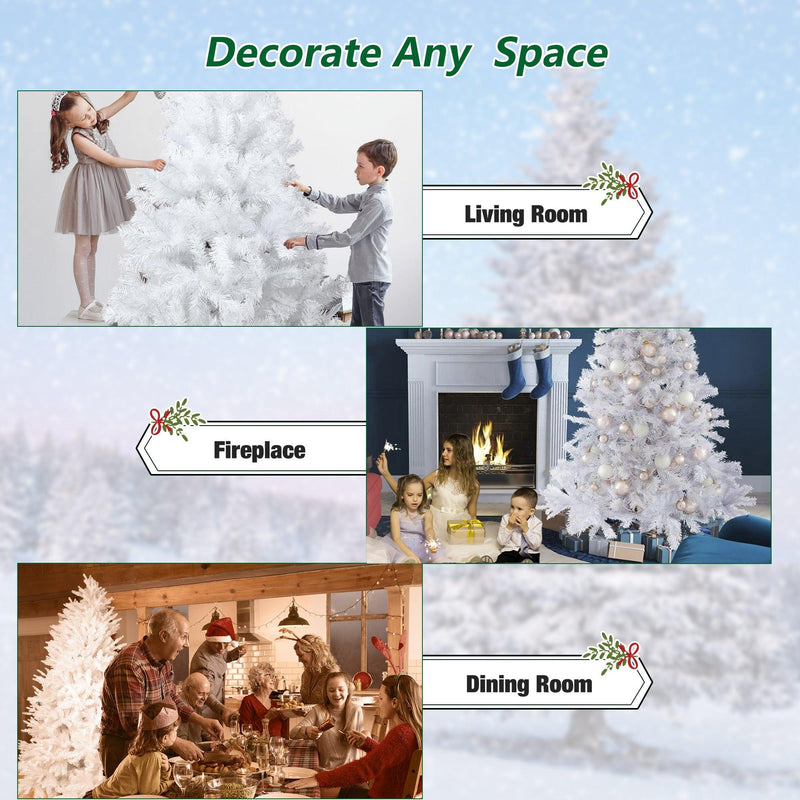 6.9' White Artificial Christmas Pine Tree Xmas Tree with 1150 Branch Tips Metal Stand