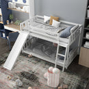 Twin over Twin Bunk Wooden Low Bed with Slide Ladder for Kids