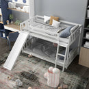 Twin over Twin Bunk Wooden Low Bed with Slide Ladder for Kids by LJGDeals