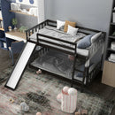 Twin over Twin Bunk Wooden Low Bed with Slide Ladder for Kids by LJGDeals