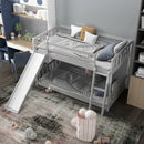 Twin over Twin Bunk Wooden Low Bed with Slide Ladder for Kids by LJGDeals
