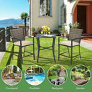 3 Pieces Rattan Bar Furniture Set with Slat Table and 2 Cushioned Stools by LJGDeals