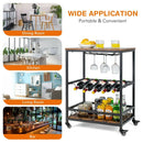 Kitchen Bar Cart Serving Trolley on Wheels with Wine Rack Glass Holder-Rustic Brown by DirectDeals