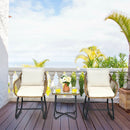 3-Piece Patio Bistro Set with 2 Rattan Chairs and Square Glass Coffee Table-White by LJGDeals