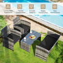 4 Pieces Patio Rattan Furniture Set with Glass Table and Loveseat-Gray by LJGDeals