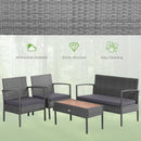 4 Pieces Rattan Patio Conversation Furniture Set with Acacia Wood Tabletop by LJGDeals