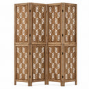 4-Panel Room Divider with Wave Cutout & Paulownia Frame