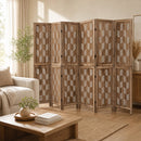 6-Panel Room Divider with Wave Cutout - 95" Paulownia Wood