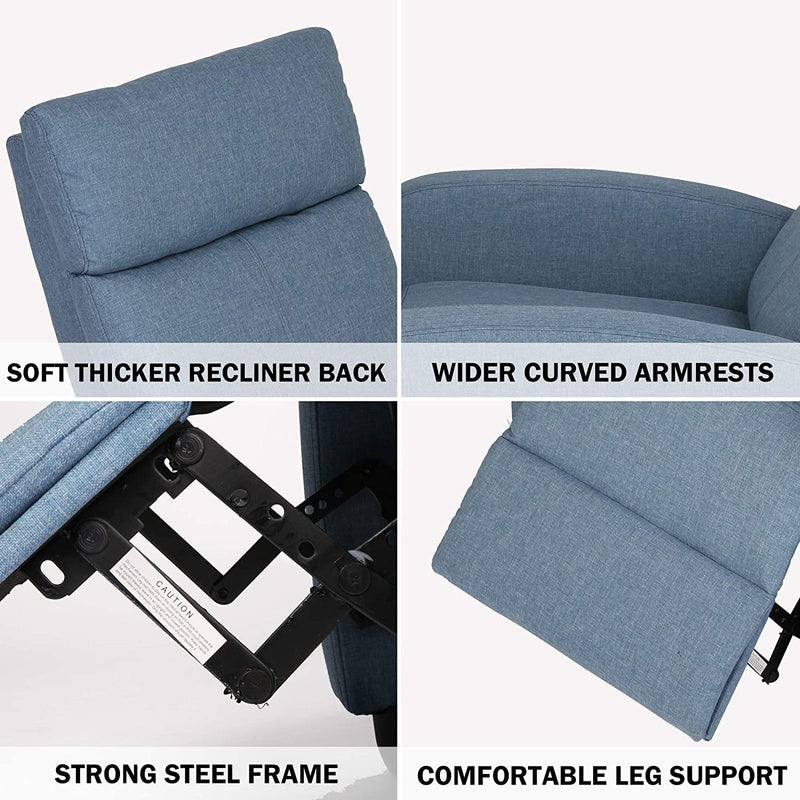 Fabric Recliner Chair Adjustable Single Sofa Home Theater Seating Recliner Reading Sofa for Living Room & Bedroom, Blue