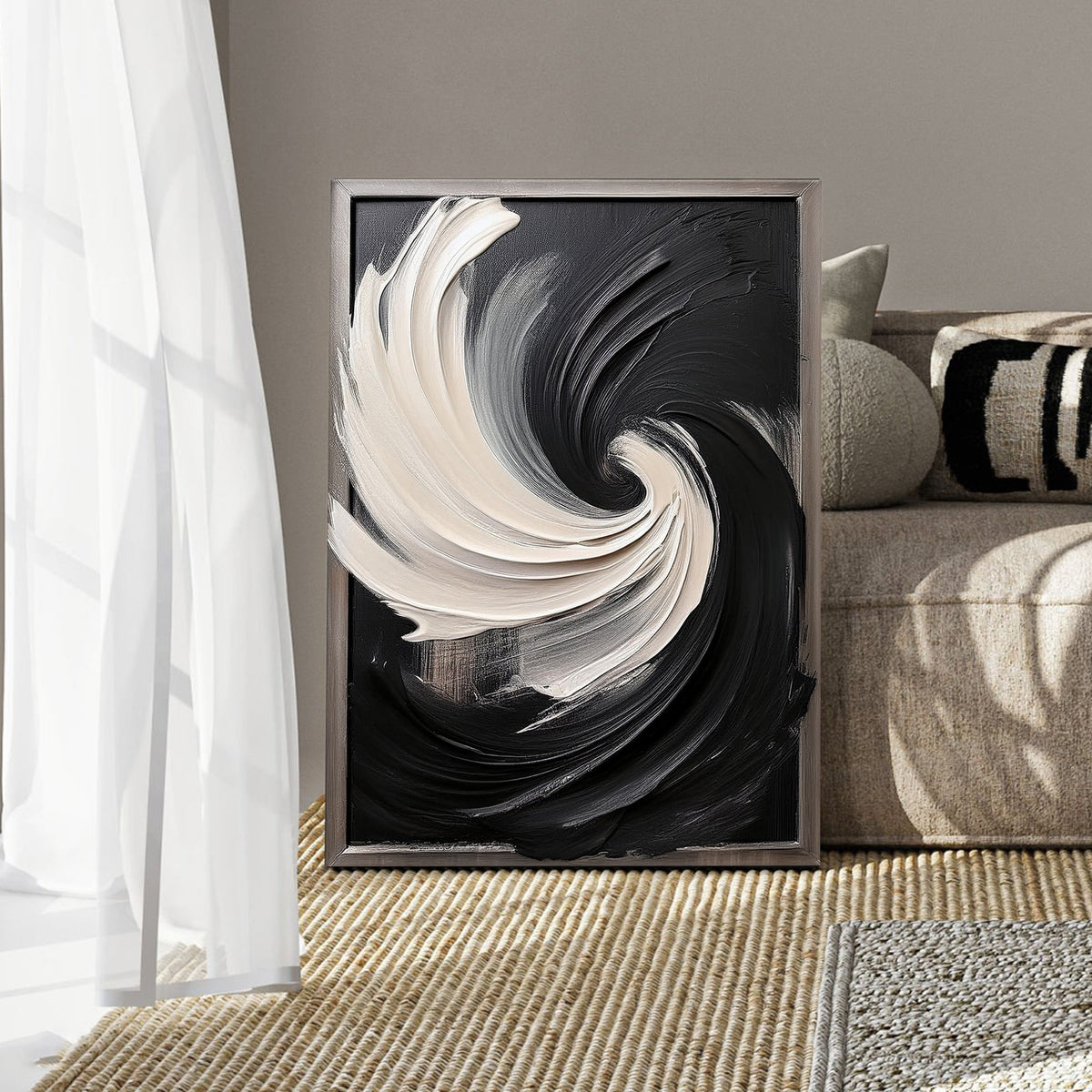 Black and White Vortex Abstract Wall Art, photo 3 of 10
