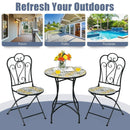 3 Pieces Patio Bistro Mosaic Design Set with Folding Chairs and Round Table by LJGDeals