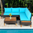 4 Pieces Patio Cushioned Rattan Furniture Set with Wooden Side Table by LJGDeals
