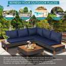 4 Pieces Patio Cushioned Rattan Furniture Set with Wooden Side Table by LJGDeals