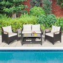 4 Pieces Patio Rattan Furniture Set with Cushioned Sofa and Storage Table by LJGDeals
