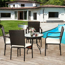 Set of 4 Patio Rattan Stackable Dining Chair with Cushioned Armrest for Garden by LJGDeals