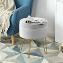 Round Velvet Storage Ottoman Footrest Stool Vanity Chair with Metal Legs by LJGDeals