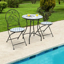 2 Pieces Patio Folding Mosaic Bistro Chairs with Blue Floral Pattern by LJGDeals