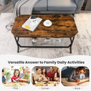 2-Tier Industrial Coffee Table with Open Mesh Storage Shelf for Living Room-Rustic Brown by LJGDeals