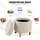 Round Fabric Storage Ottoman with Tray and Non-Slip Pads for Bedroom by LJGDeals