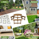 6-person Round Wooden Picnic Table with Umbrella Hole and 3 Built-in Benches-Dark Brown by LJGDeals