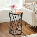 Hexagonal Accent End Table with Tempered Glass Top and Metal Frame by LJGDeals