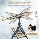 2-Seat Outdoor Cushioned Porch Swing with Adjustable Canopy and Tempered Glass Table-Beige by LJGDeals