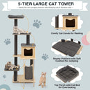 5-Tier Modern Wood Cat Tower with Washable Cushions-Gray by LJGDeals