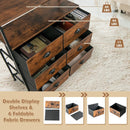 2-Tier Storage Chest with Wooden Top and 6 Fabric Drawers-Rustic Brown by DirectDeals
