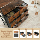 2-Tier Storage Chest with Wooden Top and 6 Fabric Drawers-Rustic Brown by LJGDeals