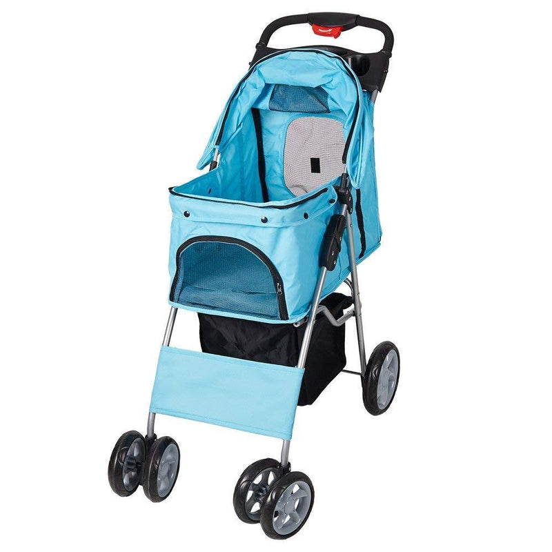 Folding Pet Stroller Elite Jogger Kitten Puppy Easy Walk Dog Cat Small Animals Travel Carrier, Blue