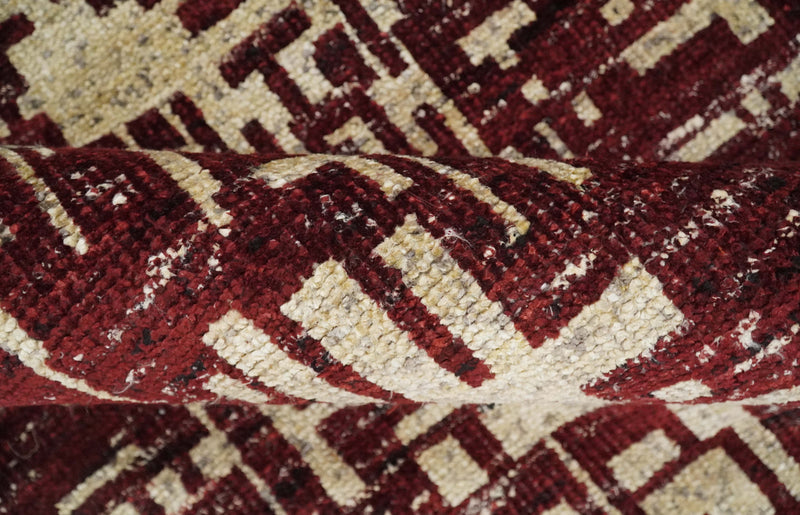 4x6 Hand Knotted Camel and Maroon Modern Abstract Contemporary Recycled Silk Area Rug | OP64