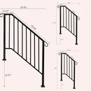 Outdoor Stair Handrail for 1–4 Steps, Adjustable Black Steel Railing by 2Dropme