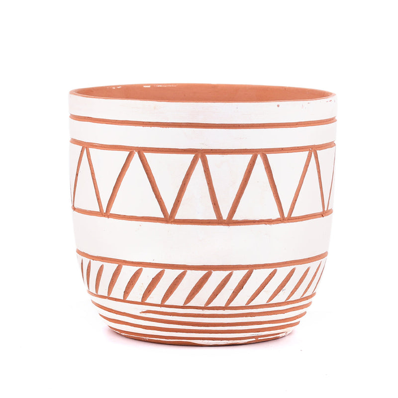 5.5 inch White-Clay Color Geometric Pattern Pot