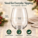 European Style Unbreakable Elegant Acrylic Stemless Wine Glasses 15 oz | Set of 6