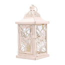9.5” High Rustic Metal Lantern Candle Holder For Home DecorWhite With Gold Brush by JHY DESIGN