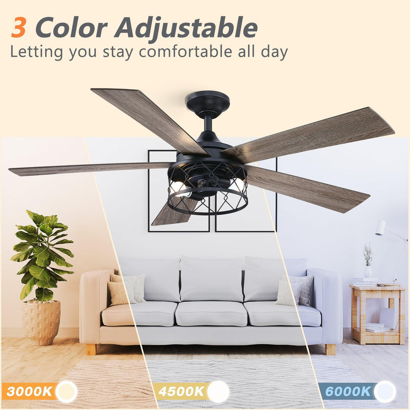 52" Windmill Industrial Downrod Mount Reversible Ceiling Fan with Lighting and Remote Control