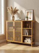 Bamboo 4 Tier Floor Cabinet with Doors, Freestanding Storage by 2Dropme