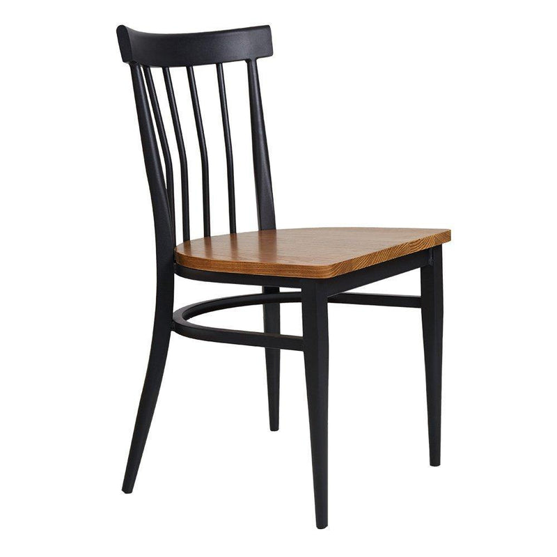 Set of 2 Slat Back Dining Chairs Metal Leg Side Chairs with Wood Seat, Black