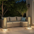 2 Piece Solar Powered Lantern Wicker Solar Patio Lamp Grey by JHY DESIGN