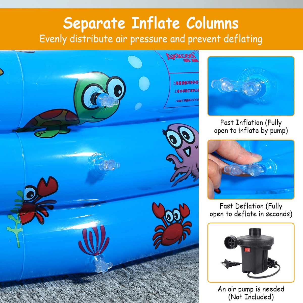 51x13Ó Inflatable Swimming Pool Blow Up Family Pool For 3 Kids Foldable Swim Ball Pool Center w/ 4 Valves Bottom Water Drain Plug For Indoor Backyard, photo 4 of 15